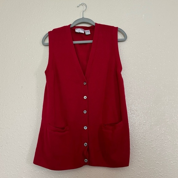 Vintage Nordstrom Red Cotton Button Up Sweater Vest - Picture 1 of 5